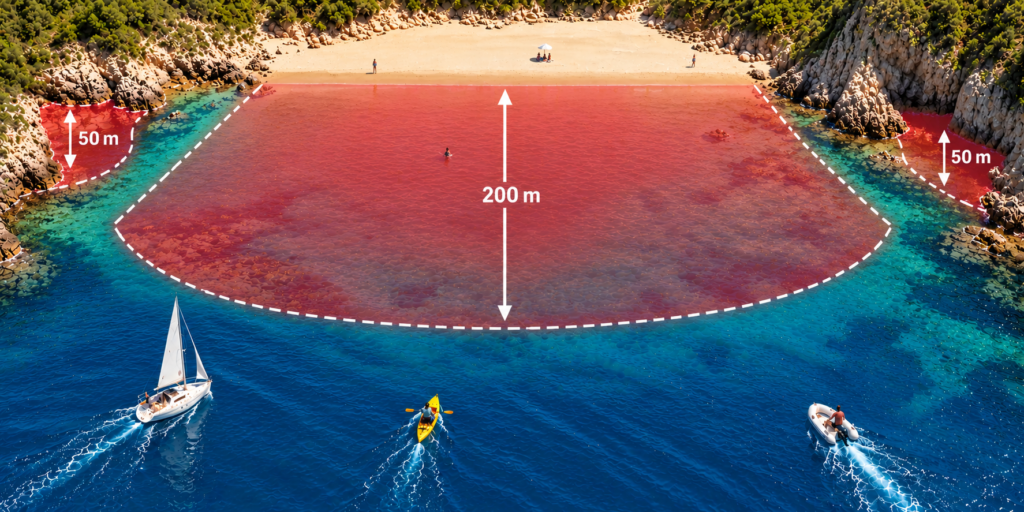 Réglementation espagnole des zones de baignade : 200 mètres depuis les plages et 50 mètres depuis les autres parties du littoral