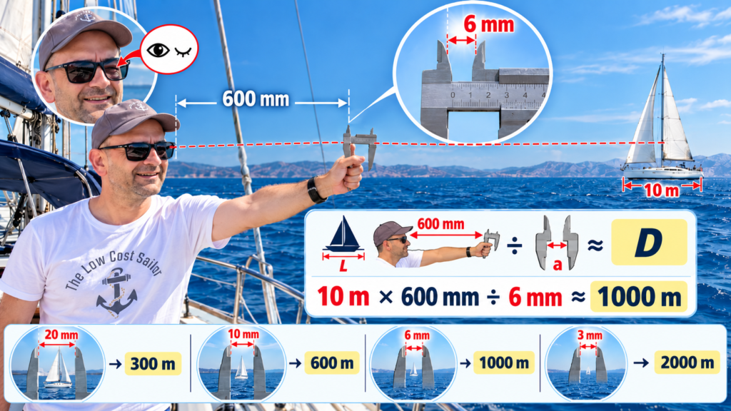 Comment estimer la distance à un autre bateau avec un pied à coulisse et la trigonométrie